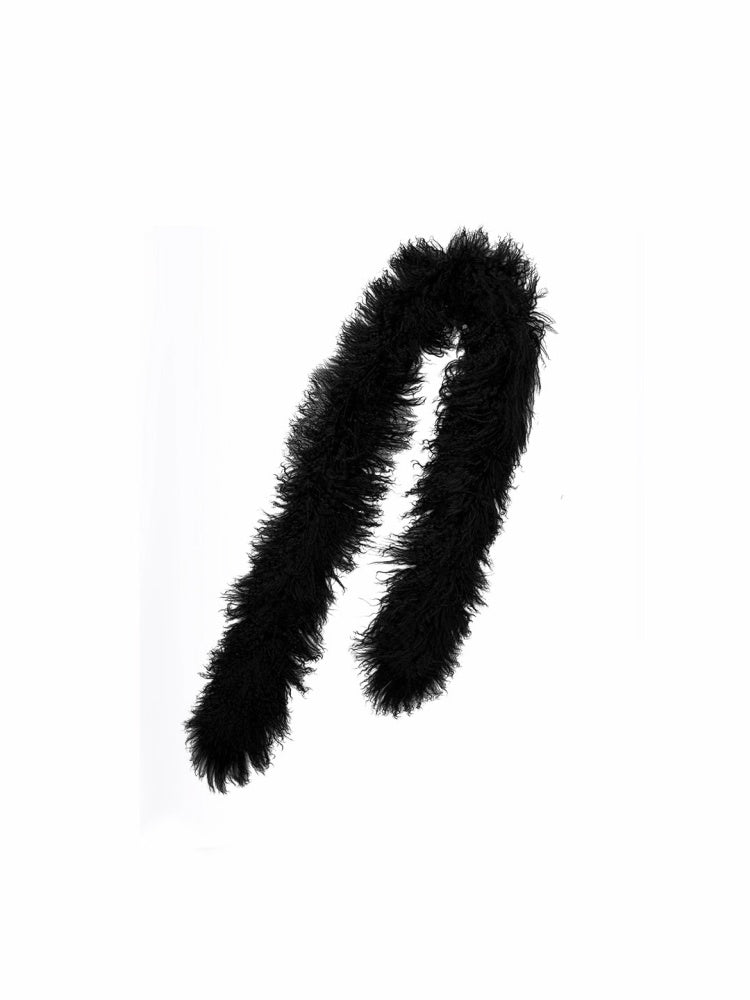 Vintage Gradient Black Beach Real Wool Long Scarf Fur Collar【s0000014563】
