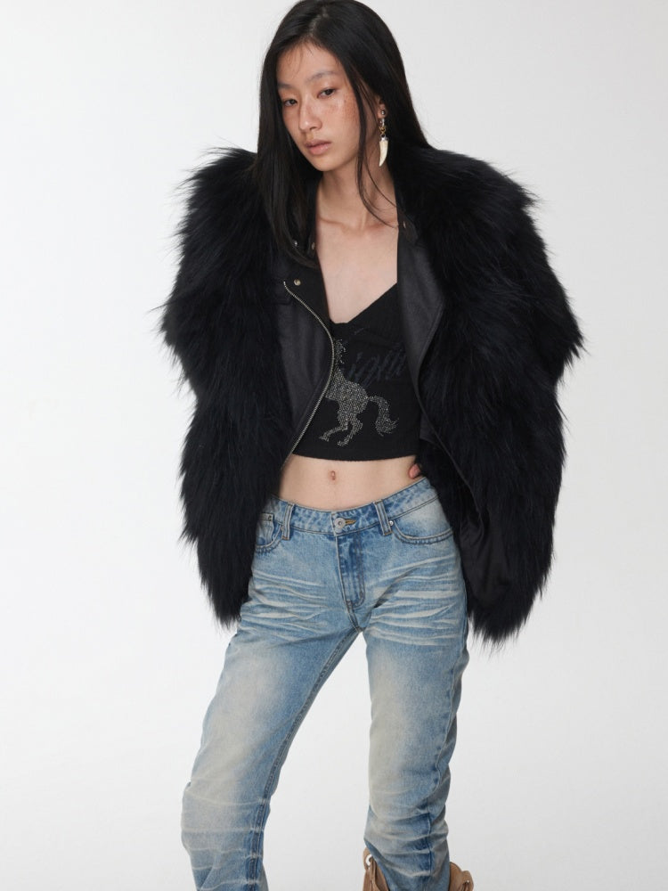 Heavy Industry Raccoon Wool Knitted Suit Large Lapel Fur Lazy Warm Jacket【s0000014564】