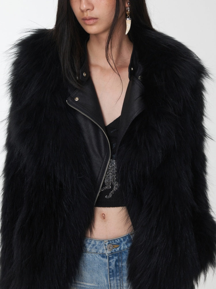 Heavy Industry Raccoon Wool Knitted Suit Large Lapel Fur Lazy Warm Jacket【s0000014564】