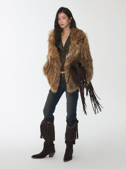 Heavy Industry Raccoon Wool Knitted Suit Large Lapel Fur Lazy Warm Jacket【s0000014564】