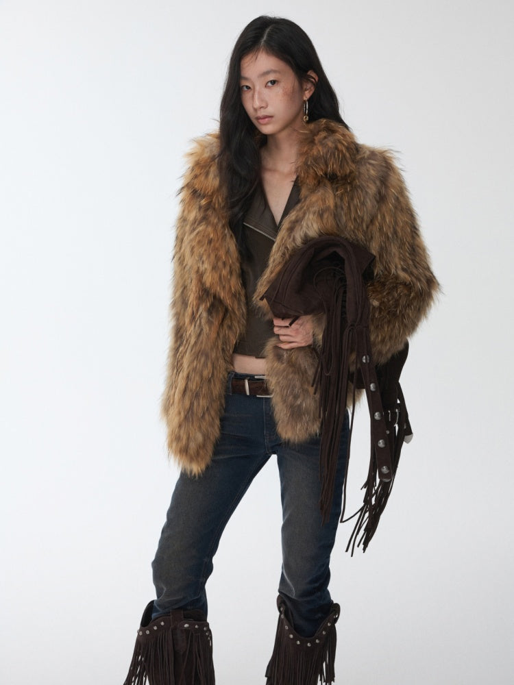 Heavy Industry Raccoon Wool Knitted Suit Large Lapel Fur Lazy Warm Jacket【s0000014564】