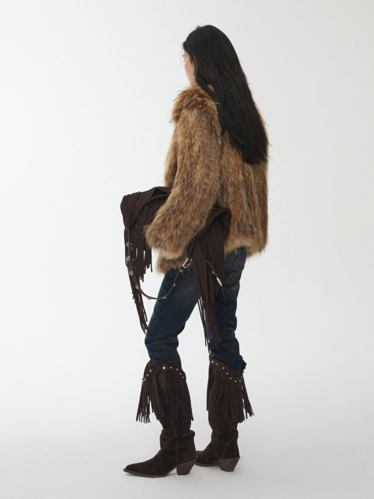 Heavy Industry Raccoon Wool Knitted Suit Large Lapel Fur Lazy Warm Jacket【s0000014564】