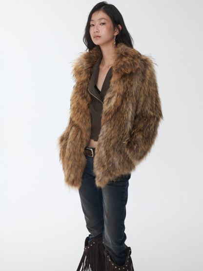 Heavy Industry Raccoon Wool Knitted Suit Large Lapel Fur Lazy Warm Jacket【s0000014564】