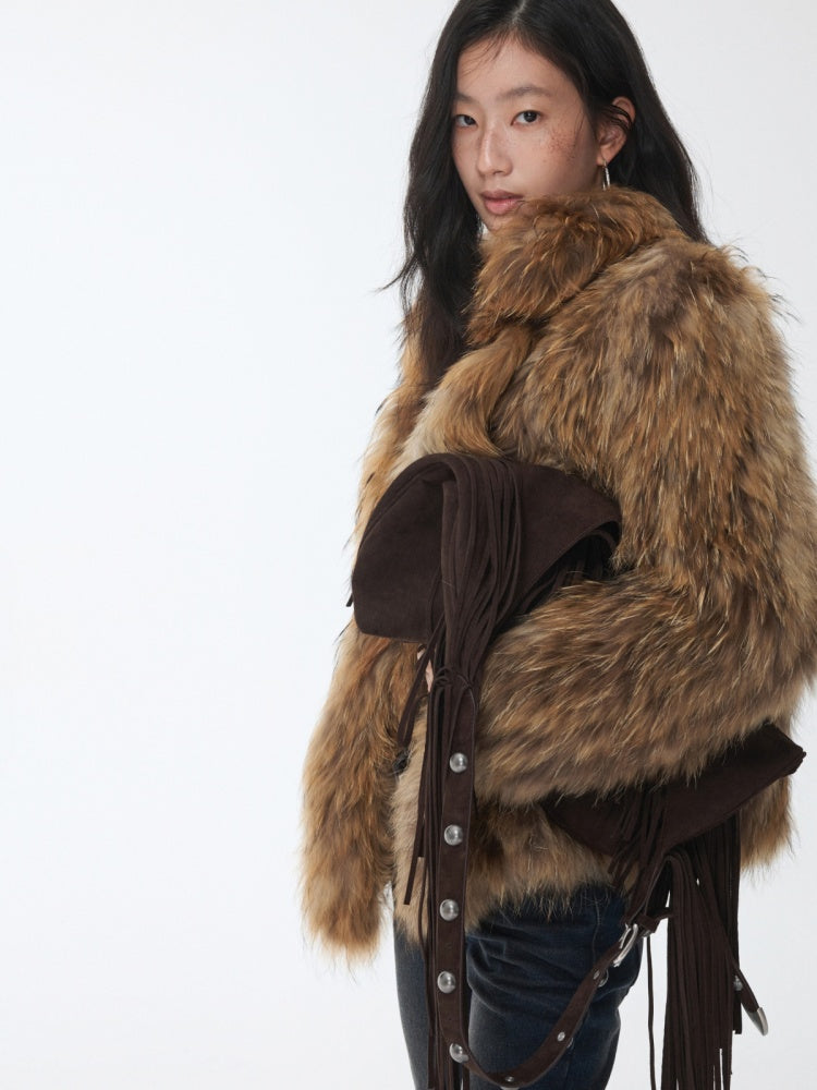 Heavy Industry Raccoon Wool Knitted Suit Large Lapel Fur Lazy Warm Jacket【s0000014564】