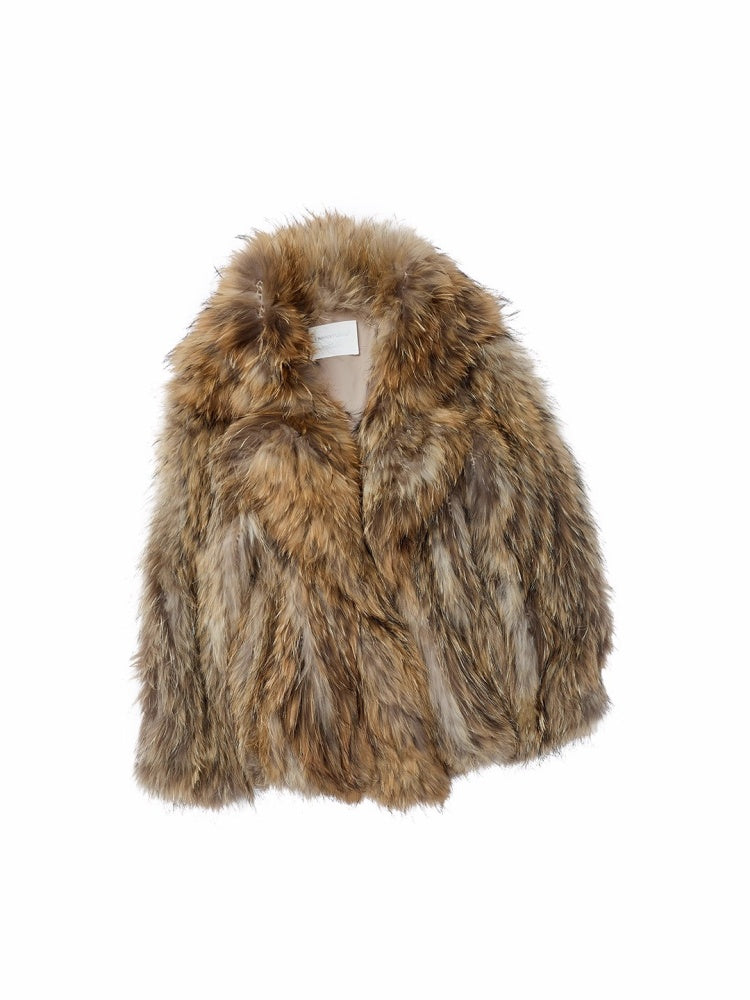 Heavy Industry Raccoon Wool Knitted Suit Large Lapel Fur Lazy Warm Jacket【s0000014564】