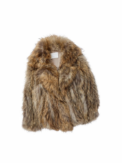 Heavy Industry Raccoon Wool Knitted Suit Large Lapel Fur Lazy Warm Jacket【s0000014564】