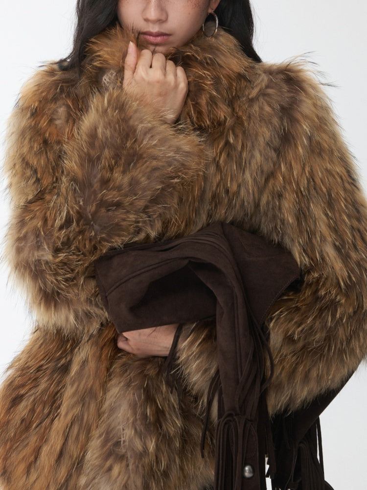 Heavy Industry Raccoon Wool Knitted Suit Large Lapel Fur Lazy Warm Jacket【s0000014564】