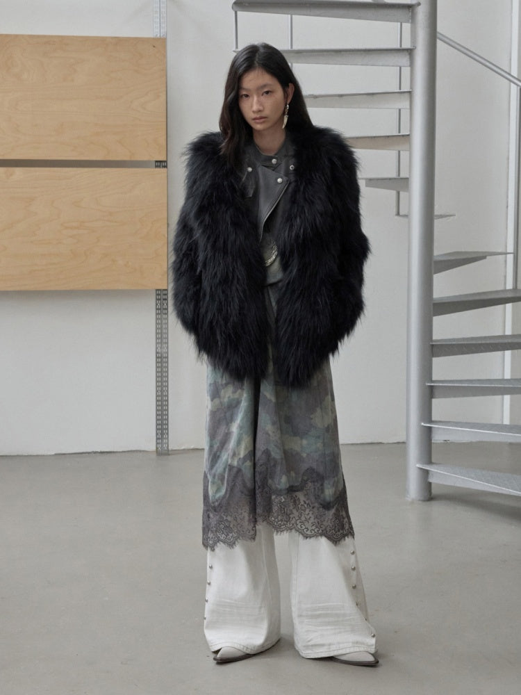 Heavy Industry Raccoon Wool Knitted Suit Large Lapel Fur Lazy Warm Jacket【s0000014564】