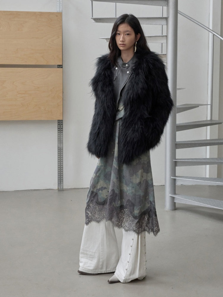 Heavy Industry Raccoon Wool Knitted Suit Large Lapel Fur Lazy Warm Jacket【s0000014564】