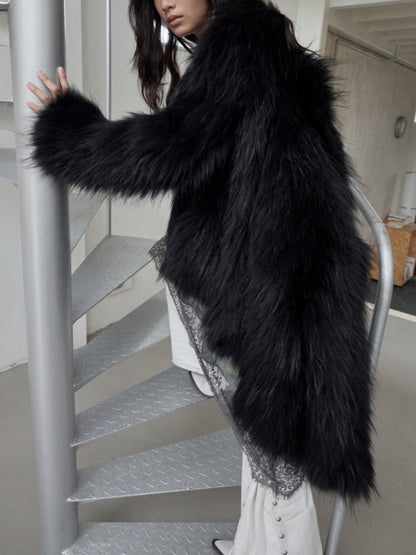 Heavy Industry Raccoon Wool Knitted Suit Large Lapel Fur Lazy Warm Jacket【s0000014564】
