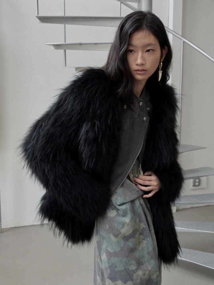 Heavy Industry Raccoon Wool Knitted Suit Large Lapel Fur Lazy Warm Jacket【s0000014564】