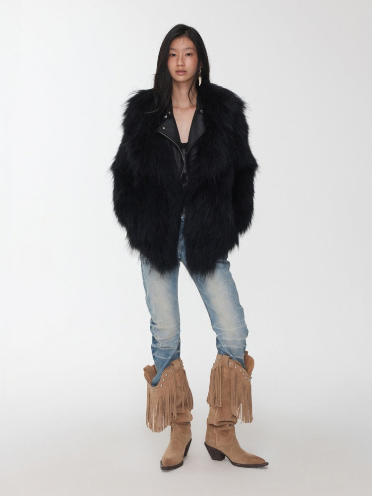 Heavy Industry Raccoon Wool Knitted Suit Large Lapel Fur Lazy Warm Jacket【s0000014564】