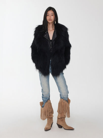 Heavy Industry Raccoon Wool Knitted Suit Large Lapel Fur Lazy Warm Jacket【s0000014564】