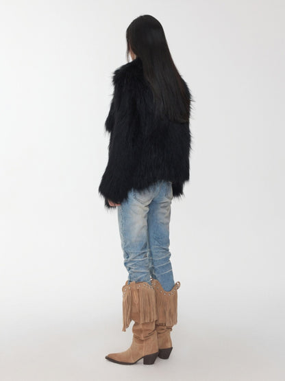 Heavy Industry Raccoon Wool Knitted Suit Large Lapel Fur Lazy Warm Jacket【s0000014564】