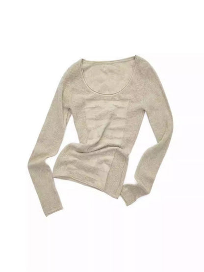 Knight Wool Jacquard Openwork Knit Base Bottoming Round Neck Slimming Top【s0000014565】