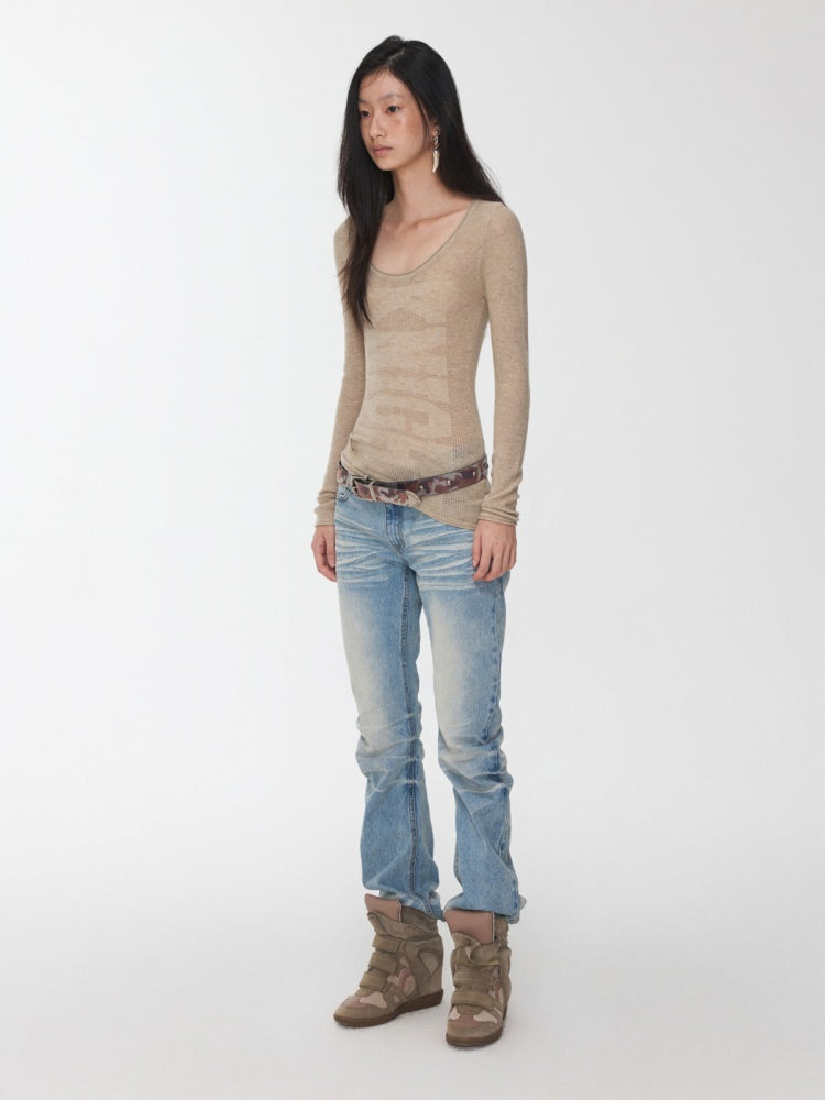 Knight Wool Jacquard Openwork Knit Base Bottoming Round Neck Slimming Top【s0000014565】