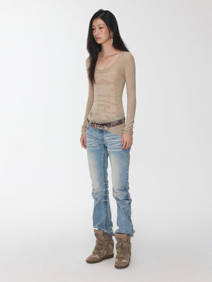 Knight Wool Jacquard Openwork Knit Base Bottoming Round Neck Slimming Top【s0000014565】