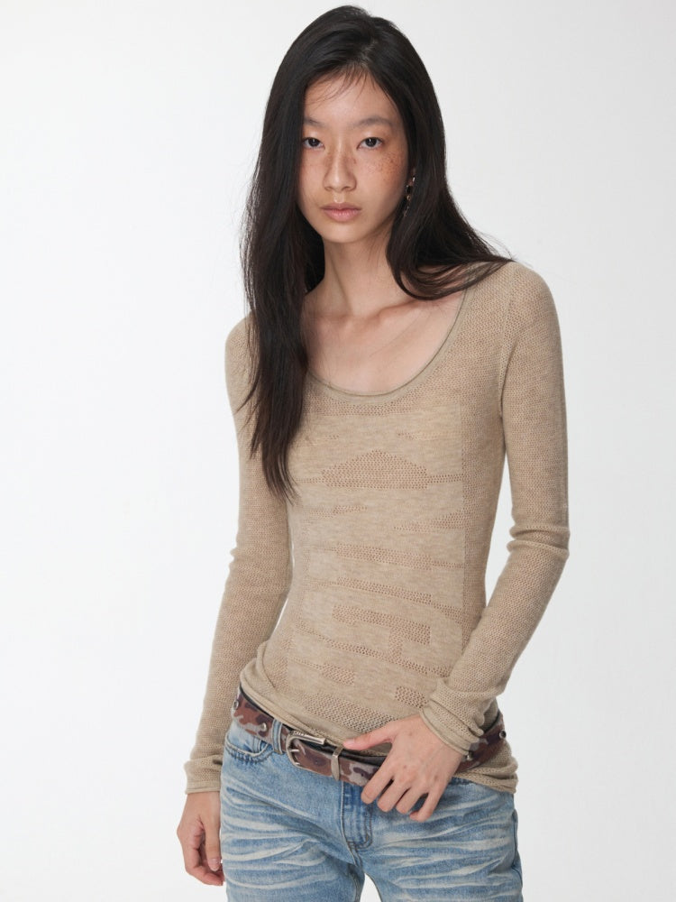 Knight Wool Jacquard Openwork Knit Base Bottoming Round Neck Slimming Top【s0000014565】