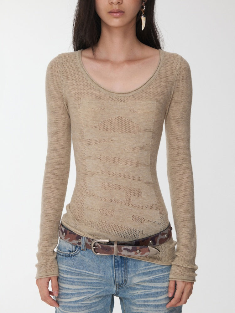 Knight Wool Jacquard Openwork Knit Base Bottoming Round Neck Slimming Top【s0000014565】