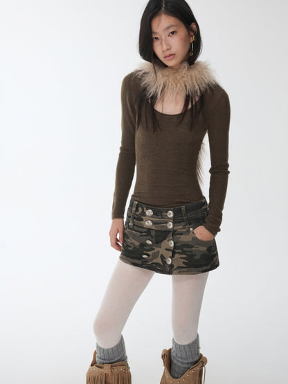 Knight Wool Jacquard Openwork Knit Base Bottoming Round Neck Slimming Top【s0000014565】