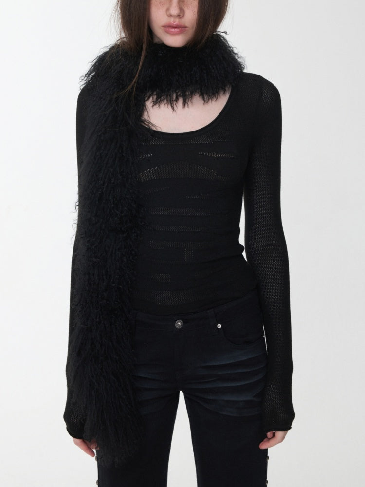 Knight Wool Jacquard Openwork Knit Base Bottoming Round Neck Slimming Top【s0000014565】