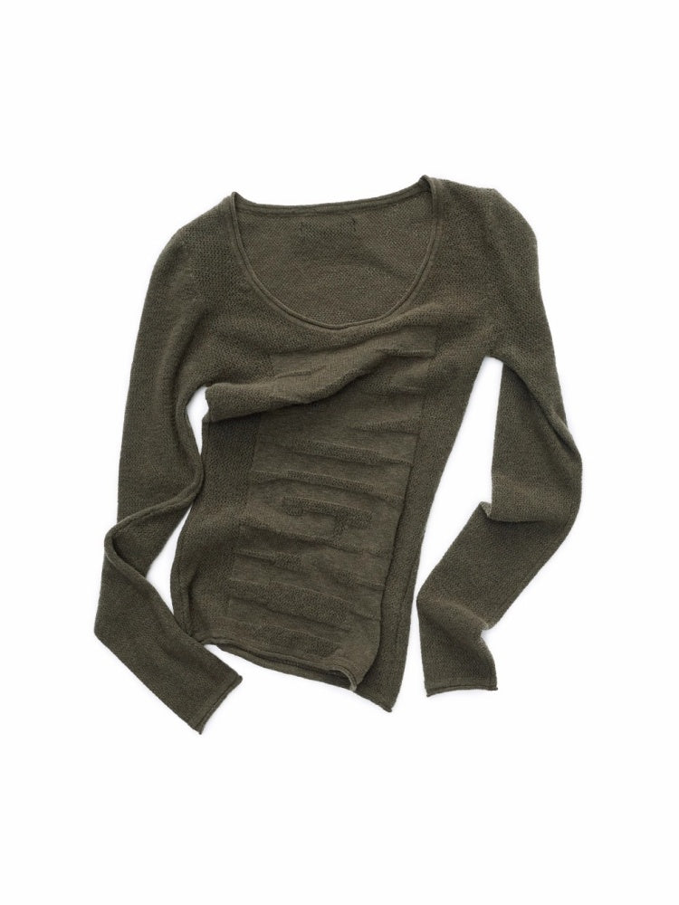 Knight Wool Jacquard Openwork Knit Base Bottoming Round Neck Slimming Top【s0000014565】