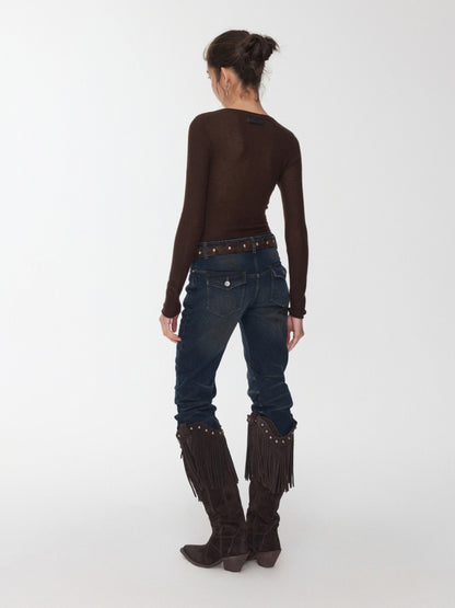 Knight Wool Jacquard Openwork Knit Base Bottoming Round Neck Slimming Top【s0000014565】