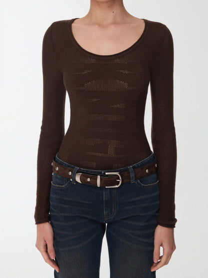 Knight Wool Jacquard Openwork Knit Base Bottoming Round Neck Slimming Top【s0000014565】