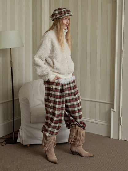 Solid Color Stand Collar Lamb Wool Ripped Threaded Slim Warm Short Jacket【s0000014567】