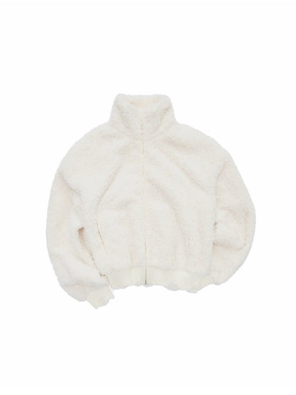 Solid Color Stand Collar Lamb Wool Ripped Threaded Slim Warm Short Jacket【s0000014567】