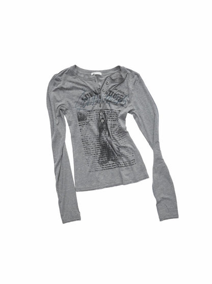 Vintage Henry Collar Contrast Print Long Sleeve Knit Slimming Base Top【s0000014569】