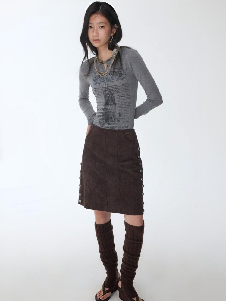 Vintage Henry Collar Contrast Print Long Sleeve Knit Slimming Base Top【s0000014569】