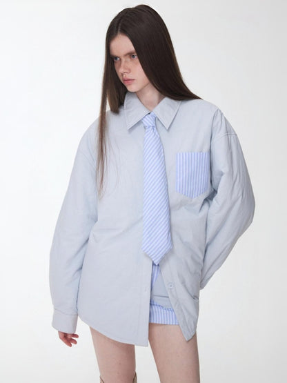 Three-Piece Set Embroidery Striped Contrast Padded Shirt Tie Skirt【s0000014572】