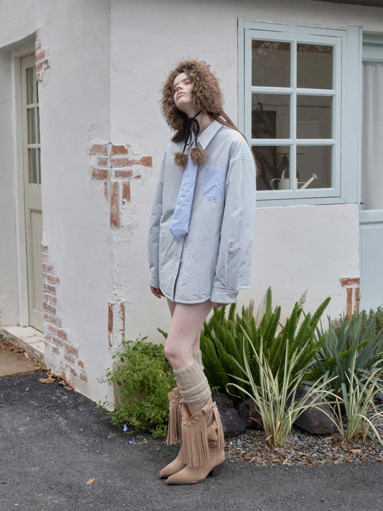 Three-Piece Set Embroidery Striped Contrast Padded Shirt Tie Skirt【s0000014572】