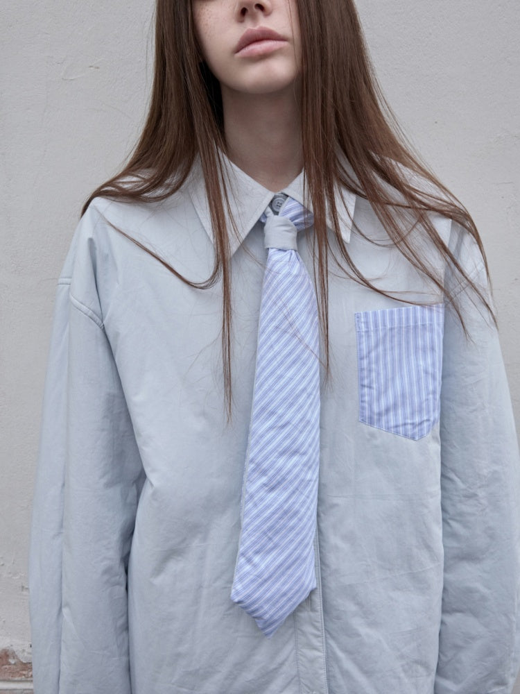 Three-Piece Set Embroidery Striped Contrast Padded Shirt Tie Skirt【s0000014572】