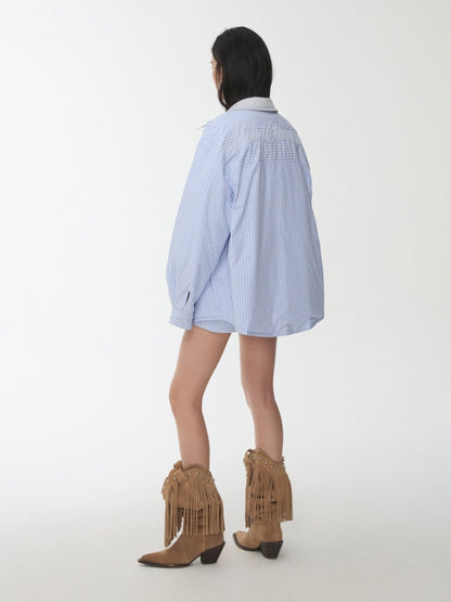 Three-Piece Set Embroidery Striped Contrast Padded Shirt Tie Skirt【s0000014572】