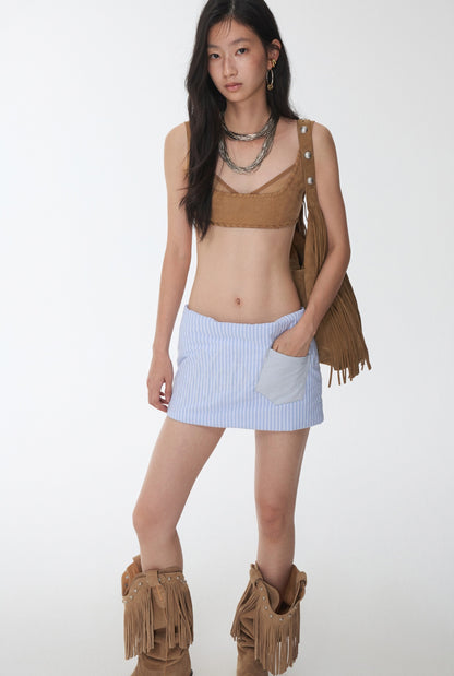 Three-Piece Set Embroidery Striped Contrast Padded Shirt Tie Skirt【s0000014572】