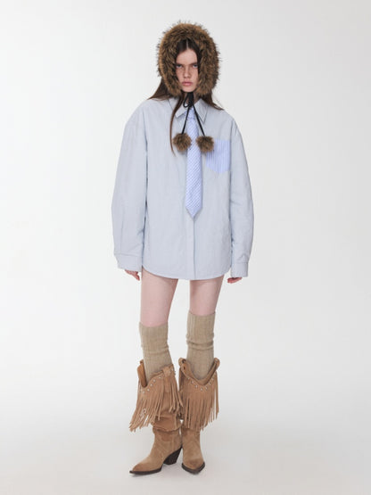 Three-Piece Set Embroidery Striped Contrast Padded Shirt Tie Skirt【s0000014572】