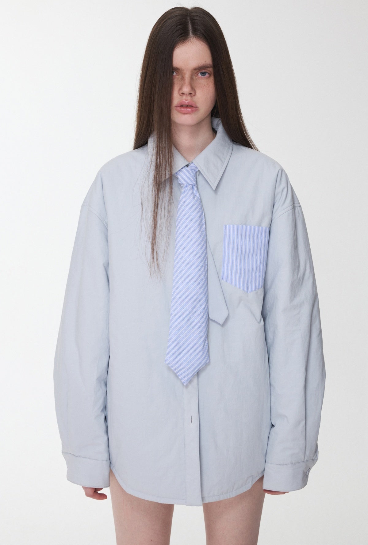 Three-Piece Set Embroidery Striped Contrast Padded Shirt Tie Skirt【s0000014572】