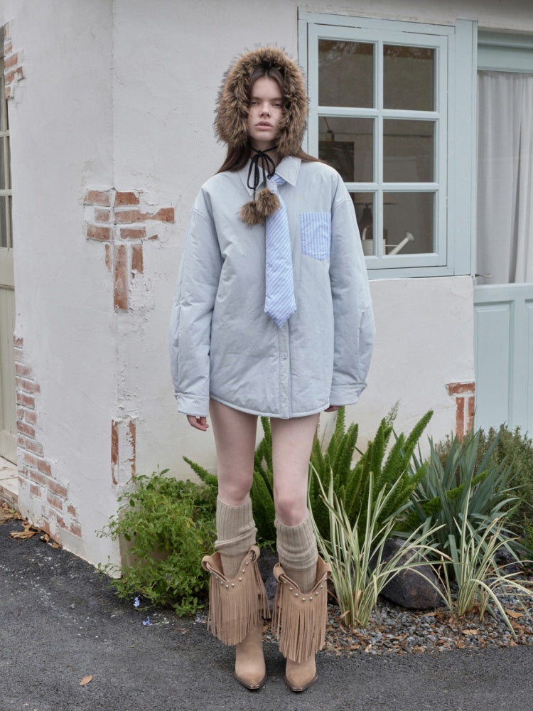 Three-Piece Set Embroidery Striped Contrast Padded Shirt Tie Skirt【s0000014572】