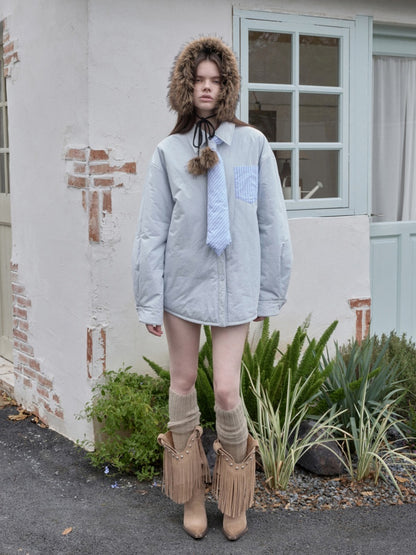 Three-Piece Set Embroidery Striped Contrast Padded Shirt Tie Skirt【s0000014572】