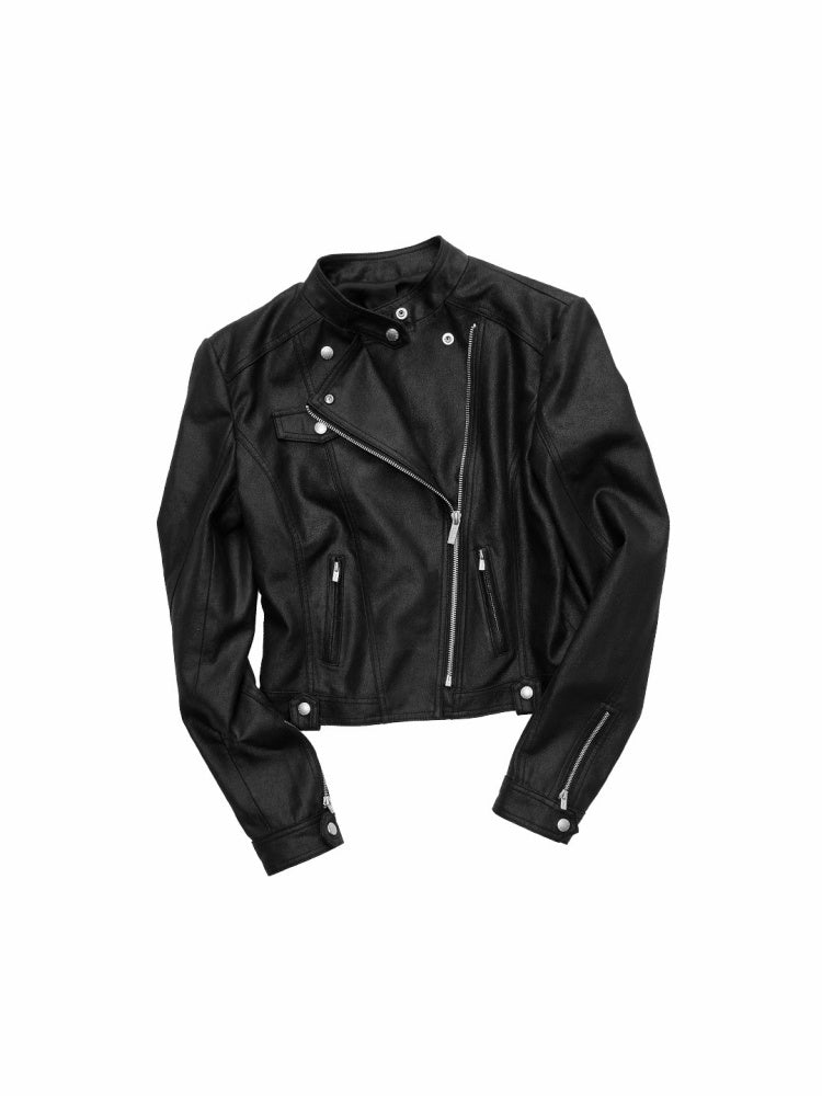 Vintage Washed Cracked Lapel Motorcycle Slim Short Leather Jacket【s0000014573】