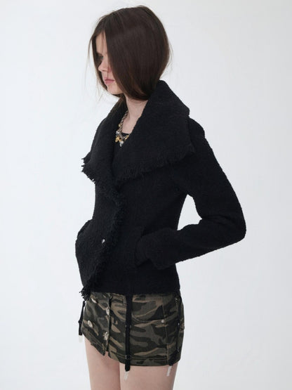 Stand-Up Collar Small Fragrance Wind Horn Button Slim Warm Cropped Wool Jacket【s0000014574】