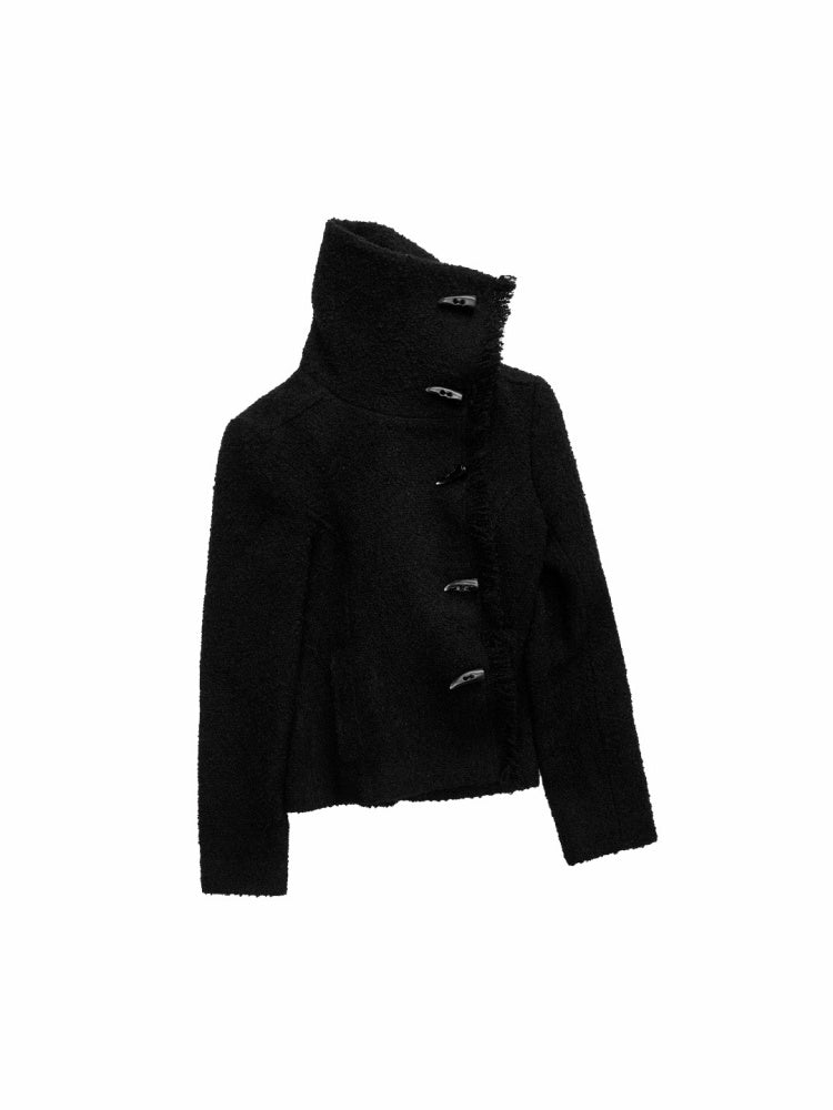 Stand-Up Collar Small Fragrance Wind Horn Button Slim Warm Cropped Wool Jacket【s0000014574】