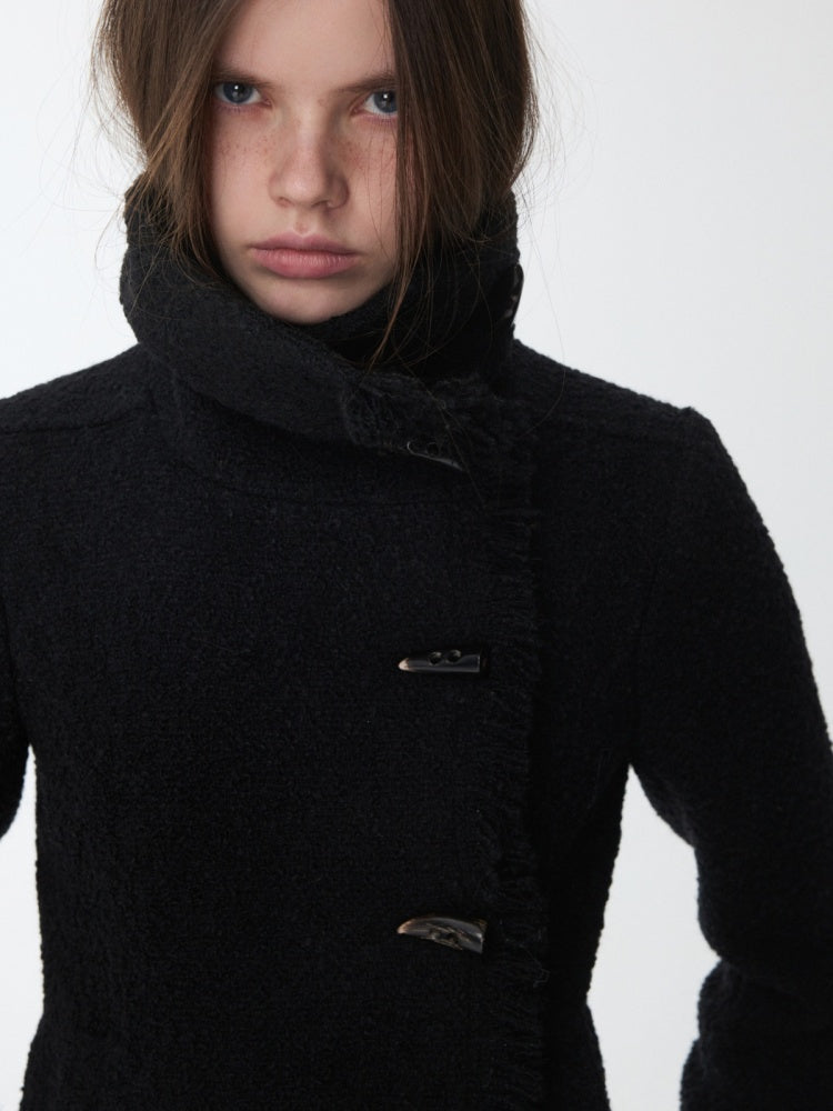 Stand-Up Collar Small Fragrance Wind Horn Button Slim Warm Cropped Wool Jacket【s0000014574】