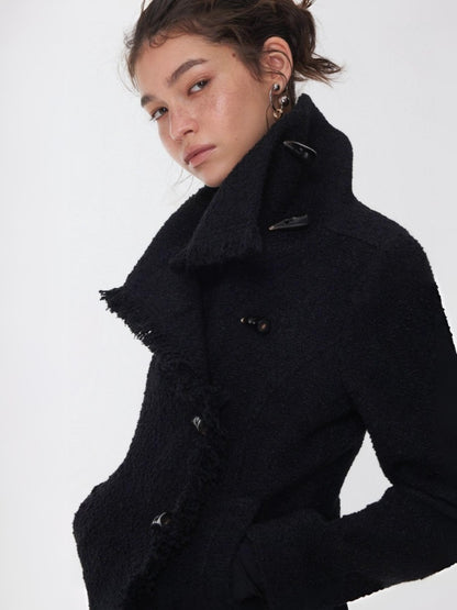 Stand-Up Collar Small Fragrance Wind Horn Button Slim Warm Cropped Wool Jacket【s0000014574】