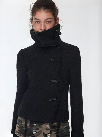 Stand-Up Collar Small Fragrance Wind Horn Button Slim Warm Cropped Wool Jacket【s0000014574】