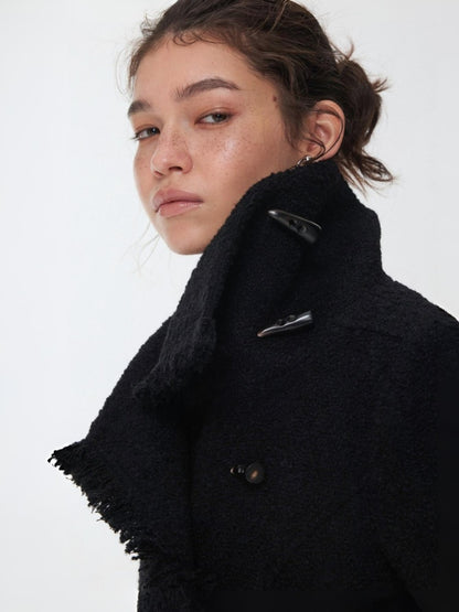 Stand-Up Collar Small Fragrance Wind Horn Button Slim Warm Cropped Wool Jacket【s0000014574】