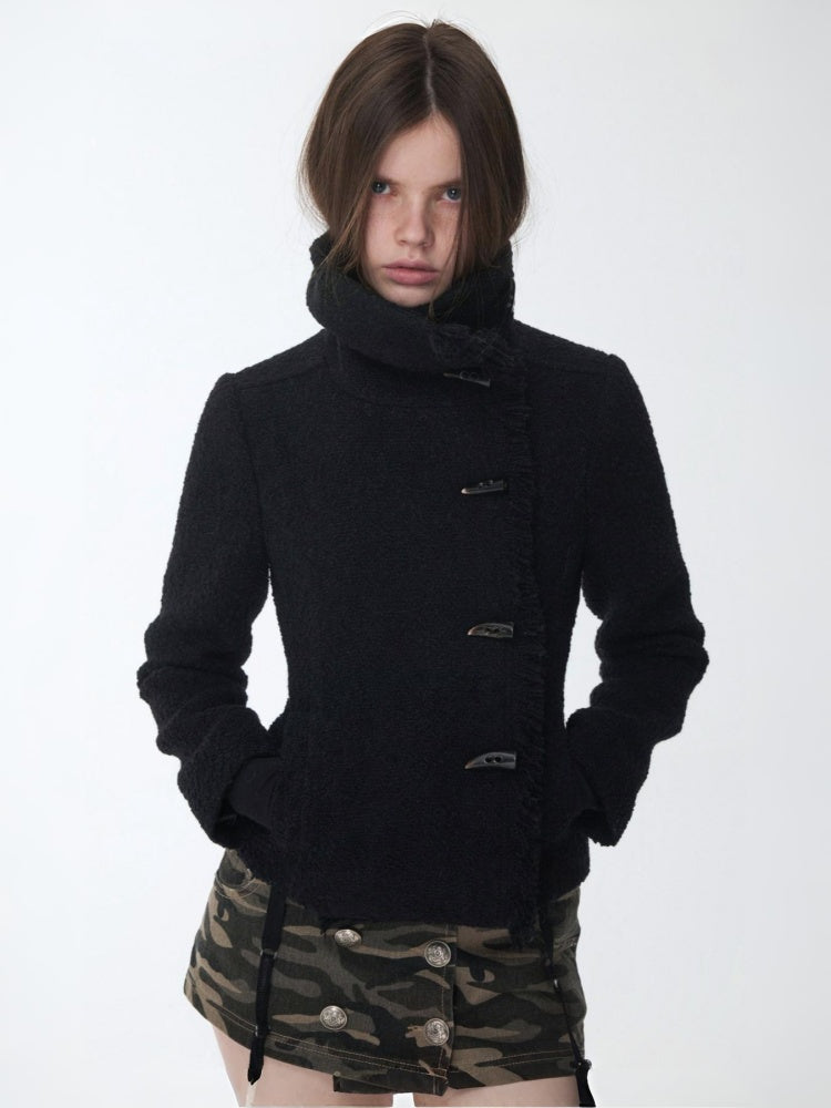 Stand-Up Collar Small Fragrance Wind Horn Button Slim Warm Cropped Wool Jacket【s0000014574】