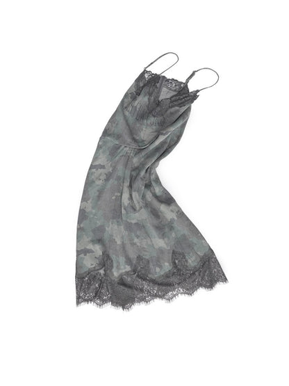 Camouflage Print Lace Stitched V-Neck Mid Length Mesh Spice Girl Sundress【s0000014576】